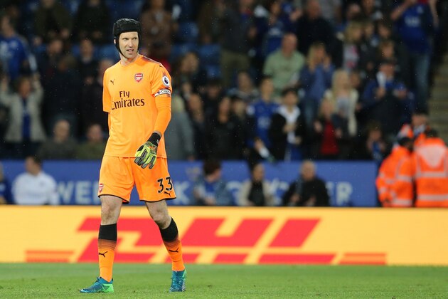LEICESTER, ENGLAND - MAY 09: Petr Cech of Arsenal during the Premier League match between Leicester City and Arsenal at The King Power Stadium on May 9, 2018 in Leicester, England. (Photo by James Williamson - AMA/Getty Images)