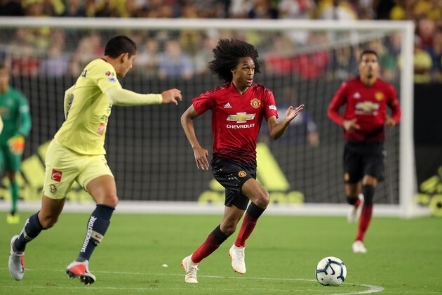 GLENDALE, AZ - JULY 19:  Tahith Chong #44 of Manchester United in action during the International Champions Cup game against the Club America at the University of Phoenix Stadium on July 19, 2018 in Glendale, Arizona.  (Photo by Christian Petersen/Getty Images for International Champions Cup)