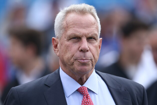 ORCHARD PARK, NY - OCTOBER 4: Chairman and executive vice president Steve Tisch of the New York Giants during pre-game warmups before the start of NFL game action against the Buffalo Bills at Ralph Wilson Stadium on October 4, 2015 in Orchard Park, New York. (Photo by Tom Szczerbowski/Getty Images)