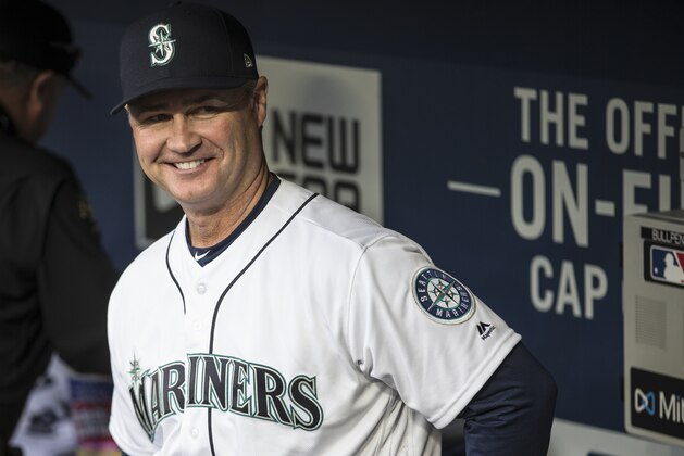 SEATTLE, WA - MARCH 29: Seattle Mariners manager Scott Servais stands in the dugout before a game at against the Seattle Mariners Safeco Field on March 29, 2018 in Seattle, Washington. The Mariners won the game 2-1. (Photo by Stephen Brashear/Getty Images) *** Local Caption *** Scott Servais
