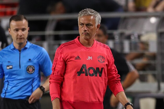 GLENDALE, AZ - JULY 19:  Manchester United manager Jose Mourinho looks on during International Champions Cup game against Club America at the University of Phoenix Stadium on July 19, 2018 in Glendale, Arizona.  (Photo by Christian Petersen/Getty Images for International Champions Cup)