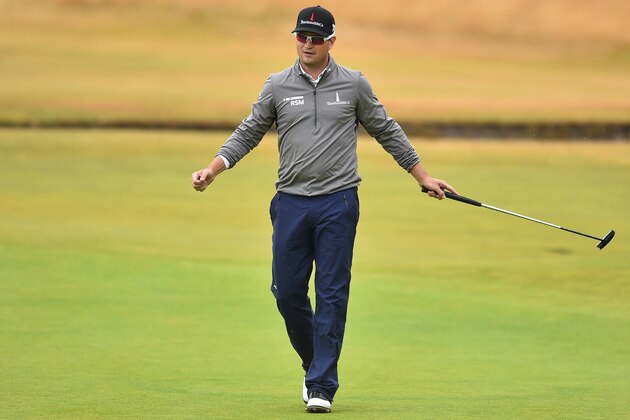 US golfer Zach Johnson reacts after making a birdie putt on the 18th green during his second round 67 on day 2 of The 147th Open golf Championship at Carnoustie, Scotland on July 20, 2018. (Photo by Glyn KIRK / AFP)        (Photo credit should read GLYN KIRK/AFP/Getty Images)