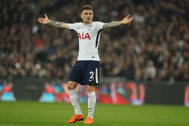 LONDON, ENGLAND - APRIL 14: Kieran Trippier of Tottenham during the Premier League match between Tottenham Hotspur and Manchester City at Wembley Stadium on April 14, 2018 in London, England. (Photo by Matthew Ashton - AMA/Getty Images)