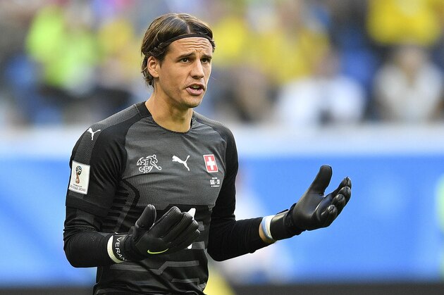 Switzerland goalkeeper Yann Sommer watches his teammates during the round of 16 match between Switzerland and Sweden at the 2018 soccer World Cup in the St. Petersburg Stadium, in St. Petersburg, Russia, Tuesday, July 3, 2018. (AP Photo/Martin Meissner)