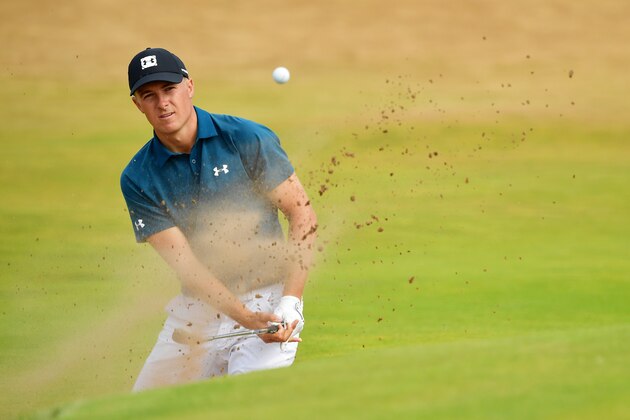 CARNOUSTIE, SCOTLAND - JULY 21:  Jordan Spieth of the United States hits a bunker shot on the sixth hole during the third round of the 147th Open Championship at Carnoustie Golf Club on July 21, 2018 in Carnoustie, Scotland.  (Photo by Stuart Franklin/Getty Images)