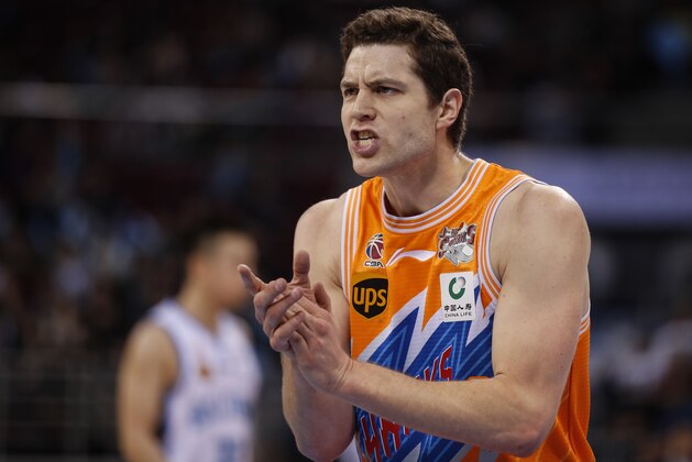 BEIJING,  CHINA - MARCH 04:  Jimmer Fredette #32 of Shanghai Bilibili in action during the 2017/2018 CBA League match between Beijing Ducks and Shanghai Bilibili at Cadillac Arena on March 4,  2018 in Beijing,  China.  (Photo by XIN LI/Getty Images)