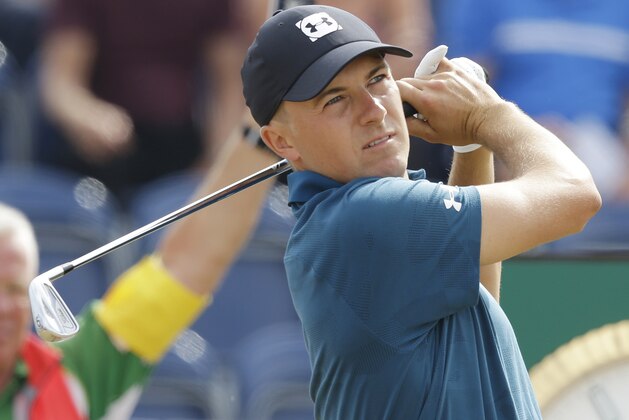 Jordan Spieth of the US plays a shot off the 3rd tee during the third round of the British Open Golf Championship in Carnoustie, Scotland, Saturday July 21, 2018. (AP Photo/Martin Cleaver)