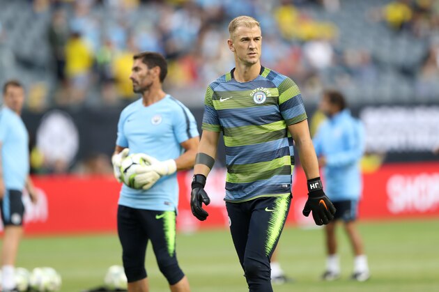 CHICAGO, IL - JULY 20:  Joe Hart #13 of Manchester City warms up prior to an International Champions Cup match against the Borussia Dortmund at Soldier Field on July 20, 2018 in Chicago, Illinois.  (Photo by Elsa/Getty Images)