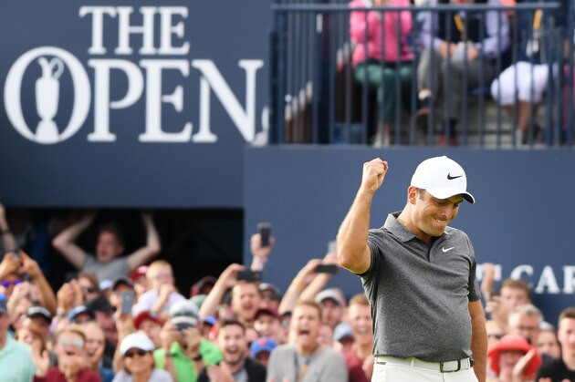 CARNOUSTIE, SCOTLAND - JULY 22:  Francesco Molinari of Italy celebrates a birdie on the 18th hole during the final round of the 147th Open Championship at Carnoustie Golf Club on July 22, 2018 in Carnoustie, Scotland.  (Photo by Harry How/Getty Images)