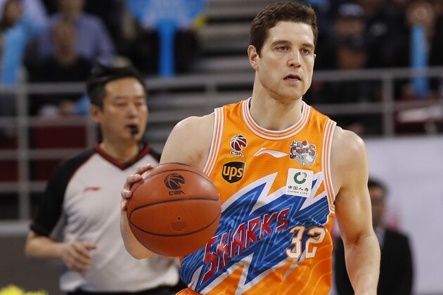 BEIJING,  CHINA - MARCH 04:  Jimmer Fredette #32 of Shanghai Bilibili in action during the 2017/2018 CBA League match between Beijing Ducks and Shanghai Bilibili at Cadillac Arena on March 4,  2018 in Beijing,  China.  (Photo by XIN LI/Getty Images)