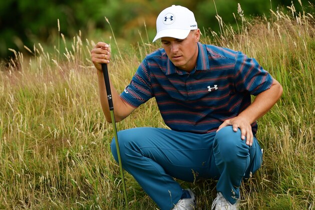 CARNOUSTIE, SCOTLAND - JULY 22:  Jordan Spieth of the United States lines up a putt on the 12th hole during the final round of the 147th Open Championship at Carnoustie Golf Club on July 22, 2018 in Carnoustie, Scotland.  (Photo by Stuart Franklin/Getty Images)