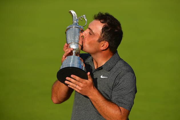 CARNOUSTIE, SCOTLAND - JULY 22:  Francesco Molinari of Italy kisses the Claret Jug after winning the 147th Open Championship at Carnoustie Golf Club on July 22, 2018 in Carnoustie, Scotland.  (Photo by Stuart Franklin/Getty Images)
