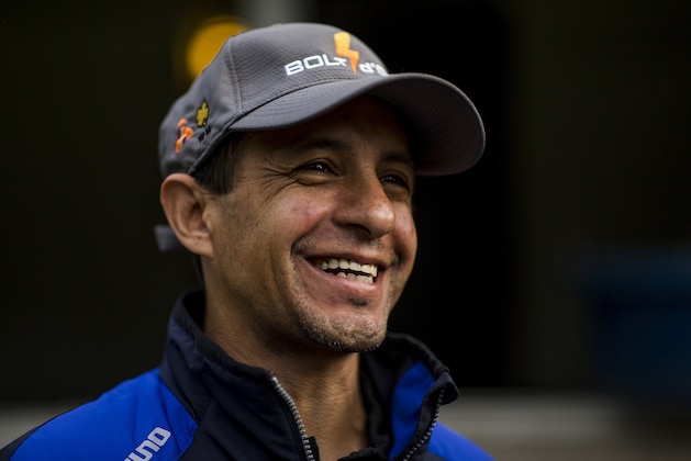 LOUISVILLE, KY - MAY 02: Jockey Victor Espinoza at Churchill Downs on May 2, 2018 in Louisville, Kentucky. (Photo by Alex Evers/Eclipse Sportswire/Getty Images)