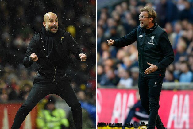 A combination of pictures created in London on April 2, 2018 shows Manchester City's Spanish manager Pep Guardiola (L) gesturing from the touchline during the English Premier League football match between Manchester United and Manchester City at Old Trafford in Manchester, north west England, on December 10, 2017 and Liverpool's German manager Jurgen Klopp (R) gesturing on the touchline after Salah scores their first goal during the English Premier League football match between Tottenham Hotspur and Liverpool at Wembley Stadium in London, on October 22, 2017.
Jurgen Klopp has no qualms about saluting Pep Guardiola's ability to create 'extraordinary' teams, but the Liverpool boss is convinced he can bridge the class divide when Manchester City visit Anfield for their Champions League showdown. Having first gone head to head with Borussia Dortmund and Bayern Munich, the friendly rivalry between Klopp and Guardiola has its biggest stage yet as Liverpool face City in the Champions League quarter-final first leg o