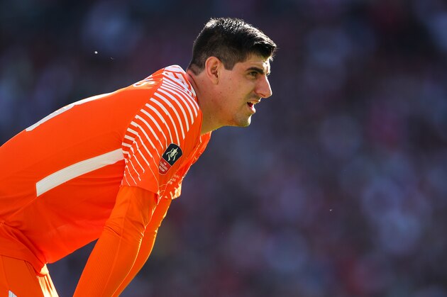 LONDON, ENGLAND - MAY 19: Thibaut Courtois of Chelsea during The Emirates FA Cup Final between Chelsea and Manchester United at Wembley Stadium on May 19, 2018 in London, England. (Photo by Robbie Jay Barratt - AMA/Getty Images)