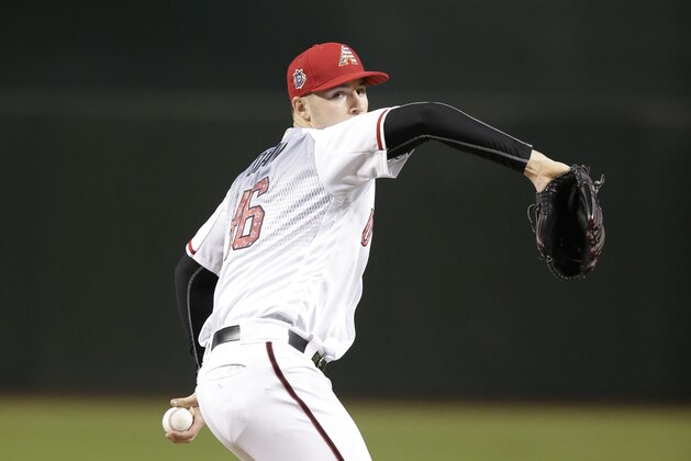 Arizona Diamondbacks pitcher Patrick Corbin throws in the first inning during a baseball game against the St. Louis Cardinals, Wednesday, July 4, 2018, in Phoenix. (AP Photo/Rick Scuteri)