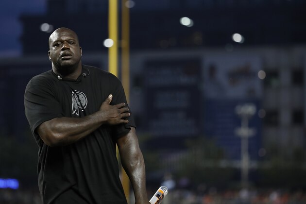 WASHINGTON, DC - JULY 15: Shaquille O'Neal reacts during the All-Star and Legends Celebrity Softball Game at Nationals Park on July 15, 2018 in Washington, DC. (Photo by Patrick McDermott/Getty Images) WASHINGTON, DC - JULY 15: Shaquille O'Neal reacts during the All-Star and Legends Celebrity Softball Game at Nationals Park on July 15, 2018 in Washington, DC. (Photo by Patrick McDermott/Getty Images)