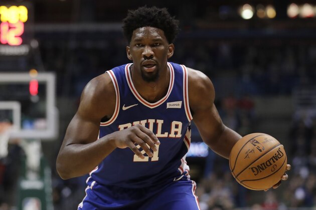 Philadelphia 76ers' Joel Embiid dribbles during the first half of an NBA basketball game against the Milwaukee Bucks Sunday, March 4, 2018, in Milwaukee. (AP Photo/Morry Gash) Philadelphia 76ers' Joel Embiid dribbles during the first half of an NBA basketball game against the Milwaukee Bucks Sunday, March 4, 2018, in Milwaukee. (AP Photo/Morry Gash)