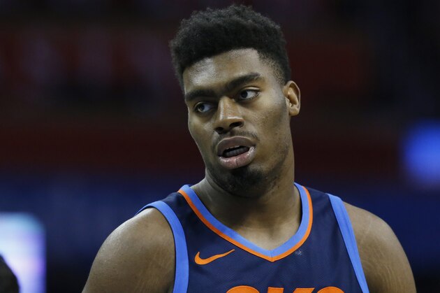 Oklahoma City Thunder center Dakari Johnson during an NBA basketball game against the Memphis Grizzlies in Oklahoma City, Sunday, Feb. 11, 2018. (AP Photo/Sue Ogrocki)