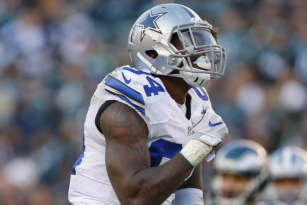 PHILADELPHIA, PA - JANUARY 01: Randy Gregory #94 of the Dallas Cowboys celebrates his sack of Carson Wentz #11 during the fourth quarter of a game at Lincoln Financial Field on January 1, 2017 in Philadelphia, Pennsylvania. The Eagles defeated the Cowboys 27-13. (Photo by Rich Schultz/Getty Images)