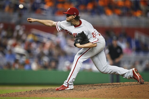 Philadelphia Phillies starting pitcher Aaron Nola delivers during a baseball game against the Miami Marlins, Saturday, July 14, 2018, in Miami. (AP Photo/Brynn Anderson)