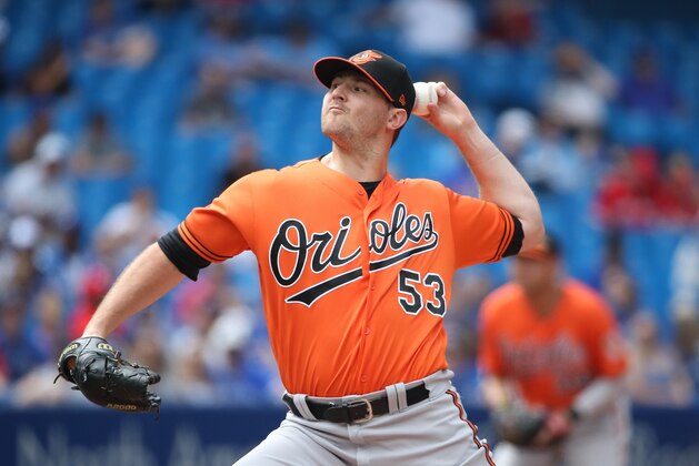 TORONTO, ON - JULY 21: Zach Britton #53 of the Baltimore Orioles delivers a pitch in the eighth inning during MLB game action against the Toronto Blue Jays at Rogers Centre on July 21, 2018 in Toronto, Canada. (Photo by Tom Szczerbowski/Getty Images)