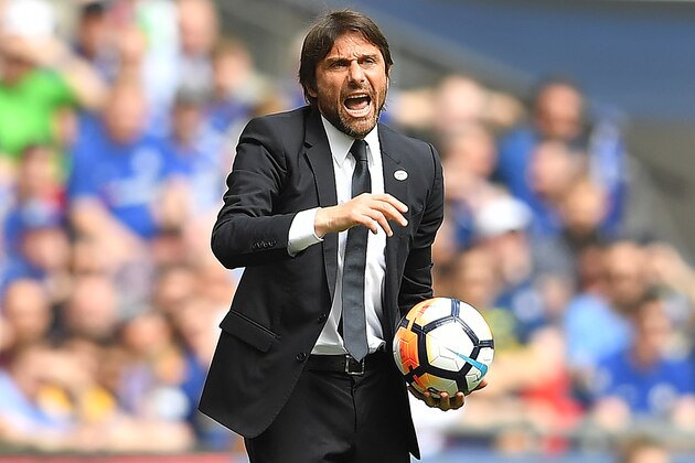 Chelsea's Italian head coach Antonio Conte shouts instructions to his players from the touchline during the English FA Cup semi-final football match between Chelsea and Southampton at Wembley Stadium in London, on April 22, 2018. (Photo by Ben STANSALL / AFP) / NOT FOR MARKETING OR ADVERTISING USE / RESTRICTED TO EDITORIAL USE        (Photo credit should read BEN STANSALL/AFP/Getty Images)