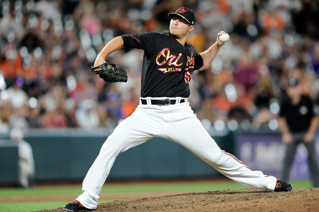 BALTIMORE, MD - JULY 14: Zach Britton #53 of the Baltimore Orioles pitches in the ninth inning against the Texas Rangers at Oriole Park at Camden Yards on July 14, 2018 in Baltimore, Maryland.  (Photo by Greg Fiume/Getty Images)