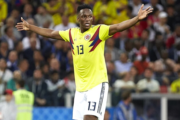 MOSCOW, RUSSIA - JULY 03:  Yerry Mina of Colombia reacts during the 2018 FIFA World Cup Russia Round of 16 match between Colombia and England at Spartak Stadium on July 3, 2018 in Moscow, Russia.  (Photo by Quality Sport Images/Getty Images)