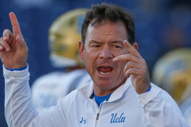 SEATTLE, WA - OCTOBER 28:  Head coach Jim Mora of the UCLA Bruins looks on prior to the game against the Washington Huskies at Husky Stadium on October 28, 2017 in Seattle, Washington.  (Photo by Otto Greule Jr/Getty Images)
