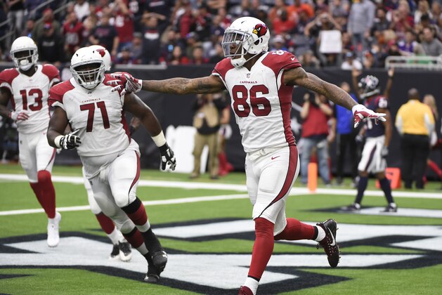 Arizona Cardinals tight end Ricky Seals-Jones (86) celebrates his touchdown against the Houston Texans during the second half of an NFL football game, Sunday, Nov. 19, 2017, in Houston. (AP Photo/Eric Christian Smith)
