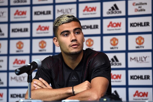 LOS ANGELES, CA - JULY 24:  Andreas Pereira of Manchester United speaks during a news  conference at UCLA on July 24, 2018 in Los Angeles, California. (Photo by Kevork Djansezian/Getty Images)