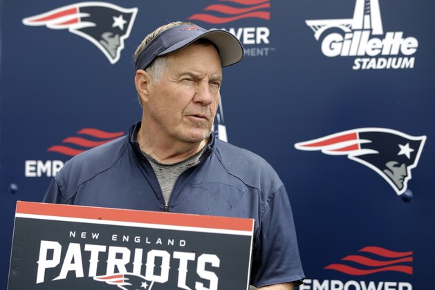 New England Patriots head coach Bill Belichick speaks with reporters during an NFL football minicamp practice, Thursday, June 7, 2018, in Foxborough, Mass. (AP Photo/Steven Senne)