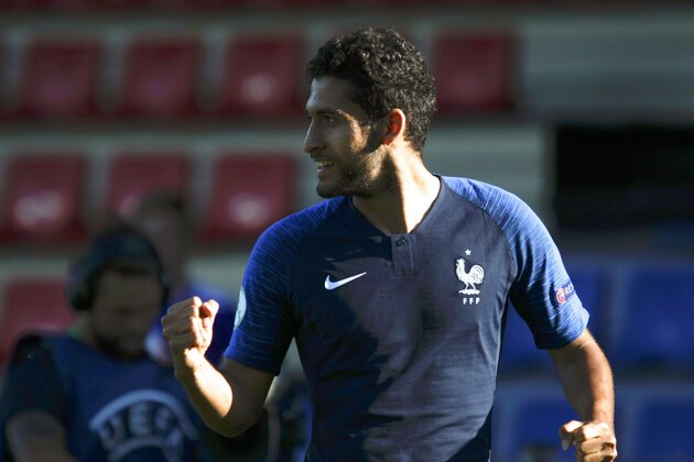 Nabil Alioui of France celebrates after scoring the first goal during the football 2018 UEFA European Under-19 Championship Group stage match England vs France in Vaasa, on July 23, 2018. (Photo by Timo Aalto / Lehtikuva / AFP) (Photo credit should read TIMO AALTO/AFP/Getty Images) Nabil Alioui of France celebrates after scoring the first goal during the football 2018 UEFA European Under-19 Championship Group stage match England vs France in Vaasa, on July 23, 2018. (Photo by Timo Aalto / Lehtikuva / AFP) (Photo credit should read TIMO AALTO/AFP/Getty Images)