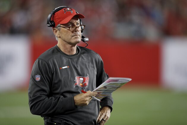 TAMPA, FL - DECEMBER 31: Head coach Dirk Koetter of the Tampa Bay Buccaneers looks on during a game against the New Orleans Saints at Raymond James Stadium on December 31, 2017 in Tampa, Florida. The Buccaneers won 31-24. (Photo by Joe Robbins/Getty Images)