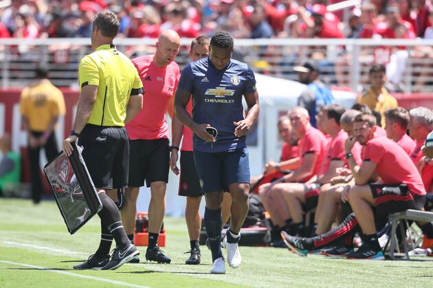 SANTA CLARA, CA - JULY 22: Antonio Valencia of Manchester United leaves the hame with an injury during the Pre-Season match between Manchester United v San Jose Earthquakes at Levi's Stadium on July 22, 2018 in Santa Clara, California. (Photo by Matthew Ashton - AMA/Getty Images)
