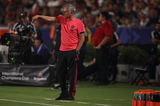 CARSON, CA - JULY 25: Jose Mourinho the head coach / manager of Manchester United during the International Champions Cup 2018 match between AC Milan and Manchester United at StubHub Center on July 25, 2018 in Carson, California. (Photo by Matthew Ashton - AMA/Getty Images)