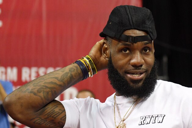 LAS VEGAS, NV - JULY 15:  LeBron James of the Los Angeles Lakers attends a quarterfinal game of the 2018 NBA Summer League between the Lakers and the Detroit Pistons at the Thomas & Mack Center on July 15, 2018 in Las Vegas, Nevada. NOTE TO USER: User expressly acknowledges and agrees that, by downloading and or using this photograph, User is consenting to the terms and conditions of the Getty Images License Agreement.  (Photo by Ethan Miller/Getty Images)