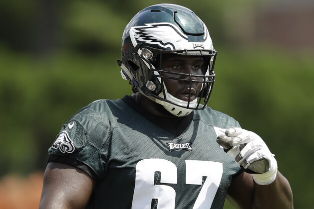 Philadelphia Eagles' Chance Warmack runs a drill during an organized team activity at the NFL football team's practice facility, Thursday, June 7, 2018, in Philadelphia. (AP Photo/Matt Slocum)