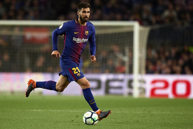 BARCELONA, SPAIN - APRIL 07:  Andre Gomes of Barcelona in action during the La Liga match between Barcelona and Leganes at Camp Nou on April 7, 2018 in Barcelona, Spain.  (Photo by Quality Sport Images/Getty Images)