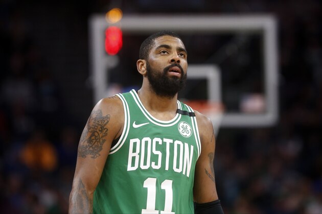 Boston Celtics's Kyrie Irving plays against the Minnesota Timberwolves in an NBA basketball game Thursday, March 8, 2018, in St. Paul, Minn. (AP Photo/Jim Mone)