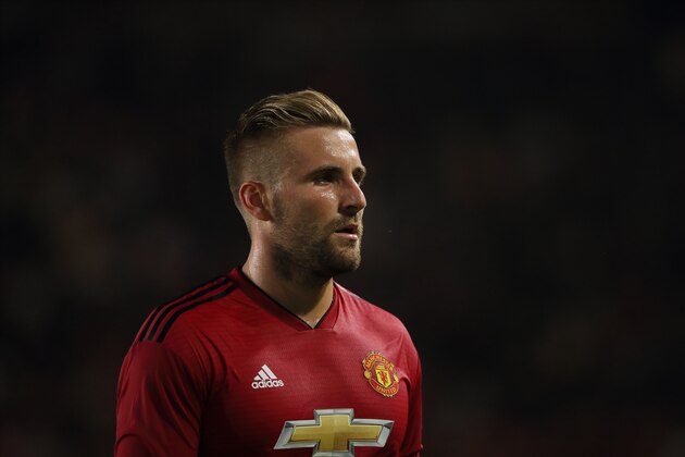 CARSON, CA - JULY 25: Luke Shaw of Manchester United during the International Champions Cup 2018 match between AC Milan and Manchester United at StubHub Center on July 25, 2018 in Carson, California. (Photo by Matthew Ashton - AMA/Getty Images)