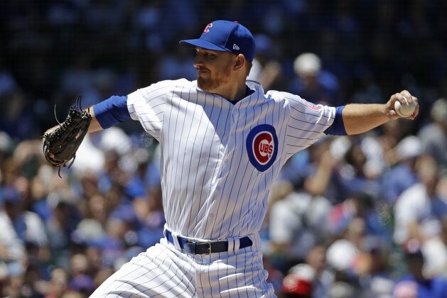Chicago Cubs starting pitcher Mike Montgomery throws against the Cincinnati Reds during the first inning of a baseball game Friday, July 6, 2018, in Chicago. (AP Photo/Nam Y. Huh)