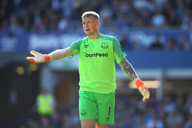 LIVERPOOL, ENGLAND - MAY 05:  Jordan Pickford of Everton during the Premier League match between Everton and Southampton at Goodison Park on May 5, 2018 in Liverpool, England.  (Photo by Alex Livesey/Getty Images)
