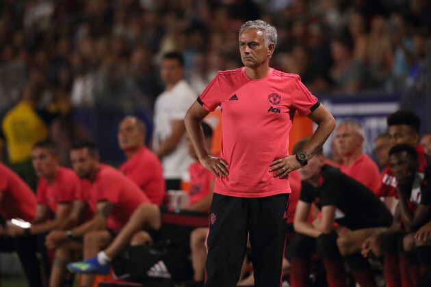 CARSON, CA - JULY 25: Jose Mourinho the head coach / manager of Manchester United during the International Champions Cup 2018 match between AC Milan and Manchester United at StubHub Center on July 25, 2018 in Carson, California. (Photo by Matthew Ashton - AMA/Getty Images)