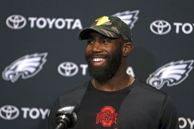 Philadelphia Eagles' Malcolm Jenkins smiles as he answers a reporter's question during an NFL football news conference, Wednesday, Jan. 24, 2018, in Philadelphia. The Eagles face the New England Patriots in Super Bowl 52 on Sunday, Feb. 4, in Minneapolis. (AP Photo/Jacqueline Larma)