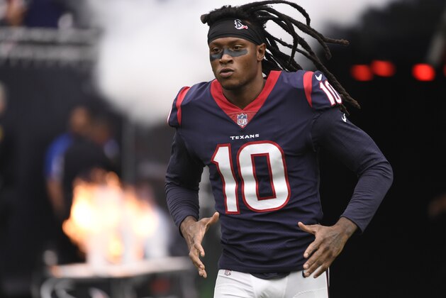 Houston Texans receiver DeAndre Hopkins is introduced prior to an NFL football game, Sunday, Oct. 1, 2017, in Houston. (AP Photo/Eric Christian Smith)