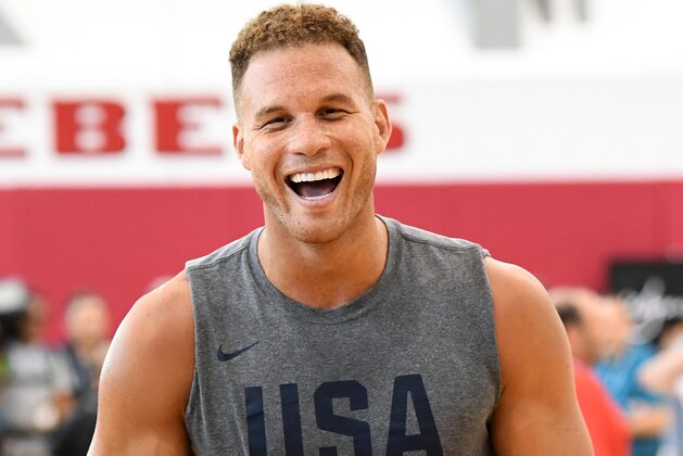 LAS VEGAS, NV - JULY 26:  Blake Griffin #40 of the United States smiles during a practice session at the 2018 USA Basketball Men's National Team minicamp at the Mendenhall Center at UNLV on July 26, 2018 in Las Vegas, Nevada.  (Photo by Ethan Miller/Getty Images)