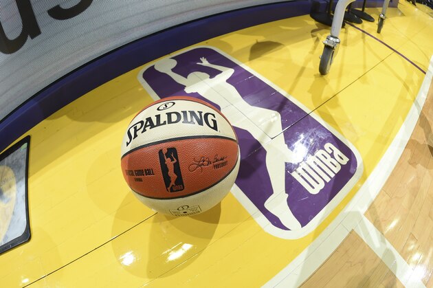 LOS ANGELES, CA - MAY 27: Generic image of WNBA game basketball and WNBA logo before game between Phoenix Mercury and Los Angeles Sparks on May 27, 2018 at STAPLES Center in Los Angeles, California.  NOTE TO USER: User expressly acknowledges and agrees that, by downloading and or using this photograph, User is consenting to the terms and conditions of the Getty Images License Agreement. Mandatory Copyright Notice: Copyright 2018 NBAE (Photo by Adam Pantozzi/NBAE via Getty Images)
