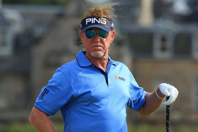 ST ANDREWS, SCOTLAND - JULY 27:  Miguel Angel Jimenez of Spain in action during the second round of the Senior Open presented by Rolex played at The Old Course on July 27, 2018 in St Andrews, Scotland.  (Photo by Phil Inglis/Getty Images)